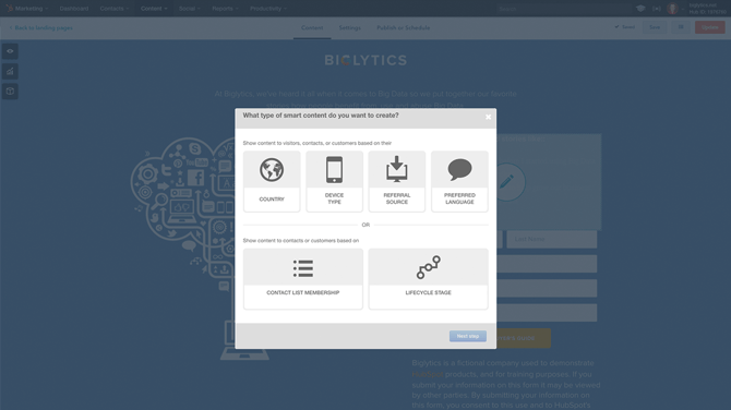 HubSpot Smart Content Personalisation Landing Page